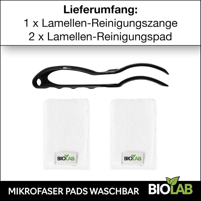 BIOLAB Venetian Blind Cleaning Tongs (incl. 2 Pads) and Blind Cleaning Brush (exterior), for cleaning blinds & Venetian blinds, blind cleaner, slat cleaner, Venetian blind cleaner