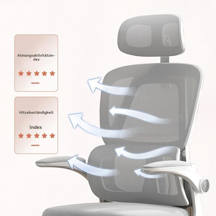 Ергономічне крісло для офісу - регульоване по висоті, з підйомною спинкою, сіткою та підтримкою попереку, відкидними підлокітниками. Підходить для дому, геймінгу та навчання (сірий, середній)