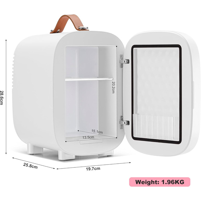 Mini-холодильник Enventor на 6 банок: косметичний холодильник з регульованим LED-дзеркалом, AC+12V DC, охолоджувач та нагрівач для спальні, дому, авто/догляду за шкірою та харчовими продуктами (білий, 4L)