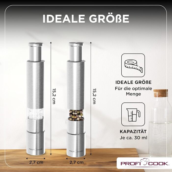 Набір для солі та перцю ProfiCook® PSM 1160: 2 шт., з механічним млином, з нержавіючої сталі