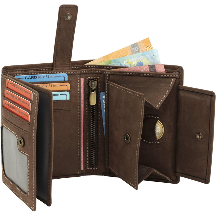 Fa.Volmer ® Leather Wallet for Men with RFID Protection - soft suede, light stitching - 12 card slots - Portrait format - Brown