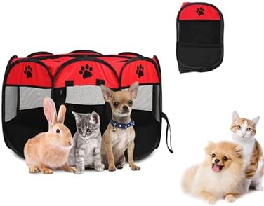 Клітка-загон для тварин, 8-панельна сітка, портативна огорожа для собак/кішок/кроликів, 68x45 см (Червона)