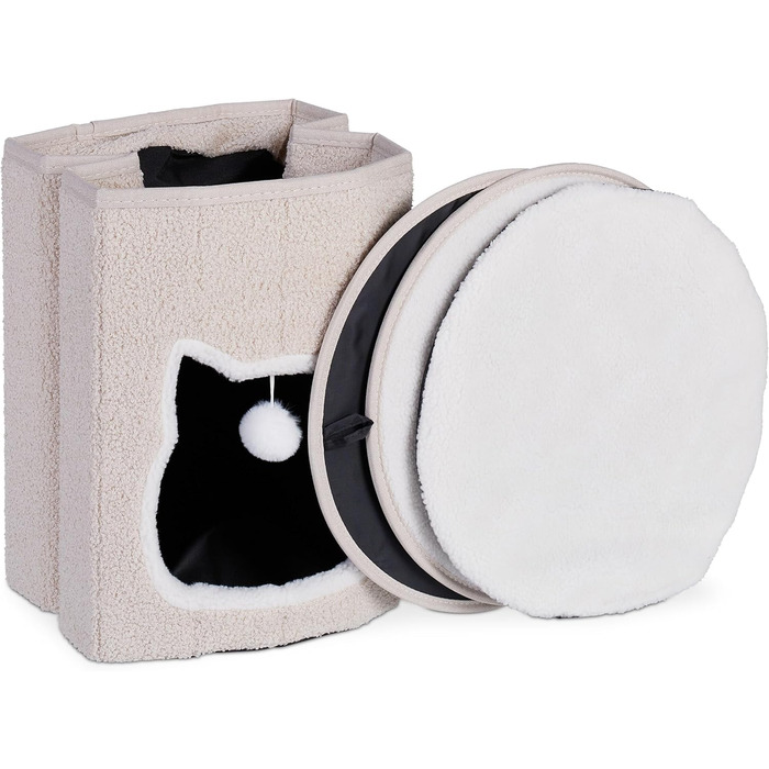 Будиночок для кота Relaxdays з подушкою та іграшками, бежевий, 40x39 см