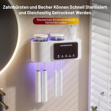 Wall-Mounted Toothbrush Holder, Bathroom Toothbrush Holder Set for Kids and Adults, 4 Brush Slots, 2 Magnetic, Bathroom Organizer Cups (2 Cups - Black)