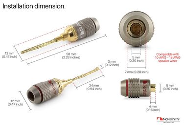 Nakamichi FanLock Excel Serie 24K позолочені бананові штекери 2 мм, 10-18 AWG, 4 мм, для акустичних систем, Hi-Fi аудіокабелів (16 шт - 8 пар)