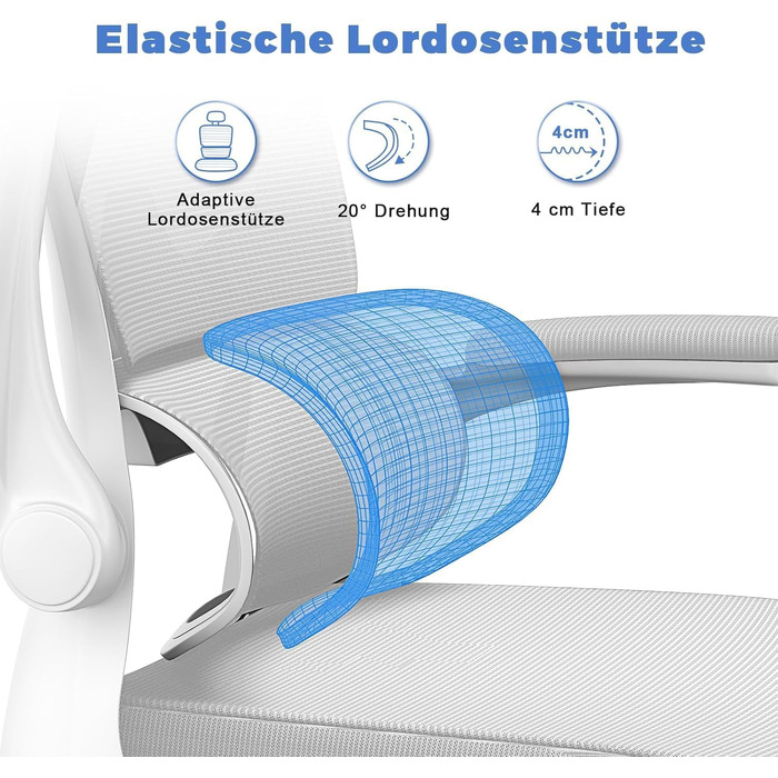 Офісний стіл Bürostuhl: ергономічний крісло з регульованою підголівником, підлокітниками та підтримкою попереку. Динамічний поворотний стілець з дихаючою сіткою для дому та офісу (Сірий 2, з підголівником)