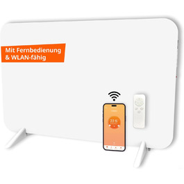 Обігрівач KönigsHaus 450W Smart з інфрачервоним випромінюванням - підлоговий/настінний - керування через Wi-Fi з додатком та пультом - з тримачем для рушників, ніжками та кріпленням - білий 450 Вт - білий