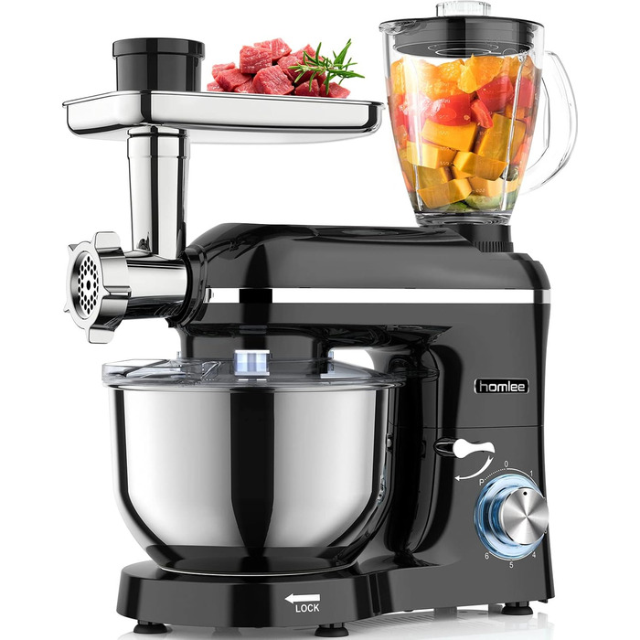 Homlee 3-in-1 Kitchen Machine with 1800W Power - Food Processor, Mixer, Meat Grinder & Juicer with 5.5L Stainless Steel Bowl