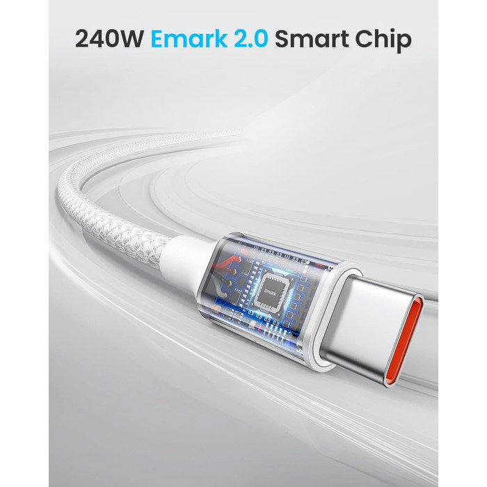 Кабель USB-C to USB-C 240W, 1м, білий. Швидка зарядка 5A. Сумісний з iPhone 15/16 Pro Max, Samsung Galaxy S25/S24 Plus/A16/A56