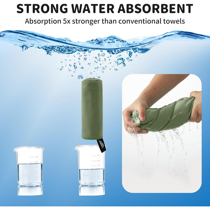 Набір рушників з мікрофібри Pameil (3 шт.): великий (160x80 см) + 2 маленькі (80x40 см), швидковисихаючі, для подорожей, спорту, сауни, армійного кольору