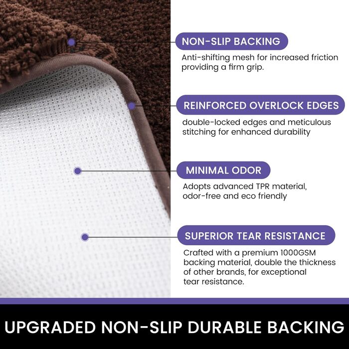 Килимок для дому 50x80 см, антиковзкий, миючий, низький профіль, супер вбираючий, для брудних лап собак, коричневий