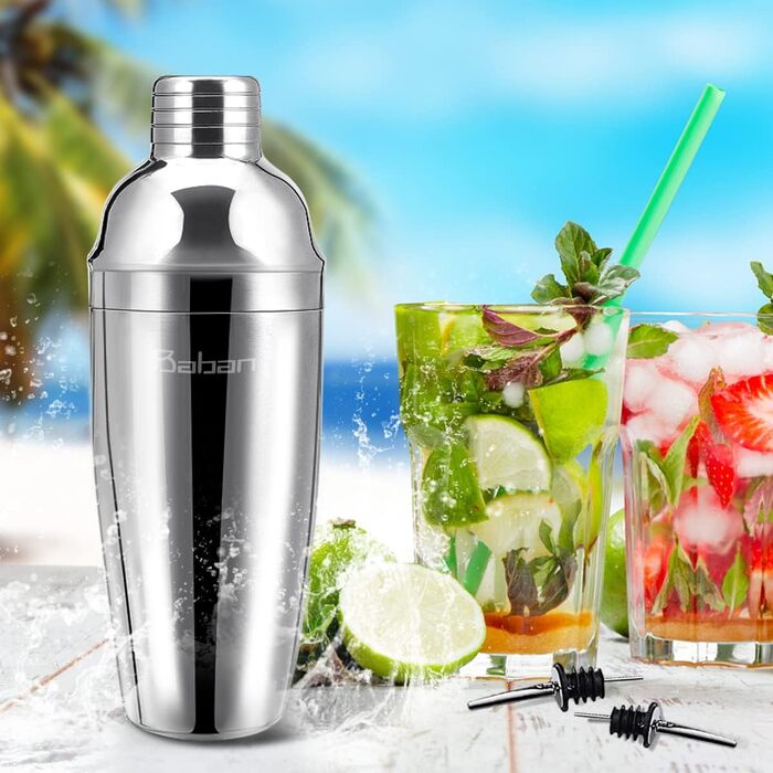 Набір для коктейлів Baban Edelstahl, 10 предметів: шейкер, підставка з бамбука, мірний стакан, барна ложка, 750 мл. Подарунок для дому або бару