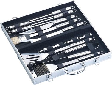 Набір для гриля Rosenstein & Söhne: 14 предметів з нержавіючої сталі, алюмінієвий кейс, щітка для гриля