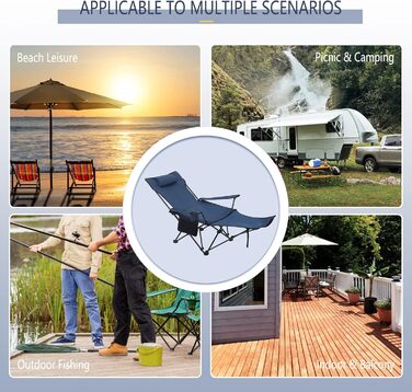 Набір кемпінгових стільців WOLTU 2 шт. з підставкою для ніг, блакитний - пляжний, рибальський, складаний стілець з підсклянником та сумкою для зберігання