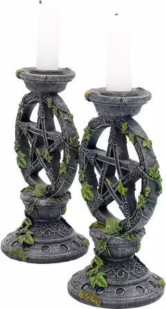Nemesis Now B2539G6 Wiccan Pentagram Candle Holder Set with 2 Candle Holders, 15 cm, Black Resin
