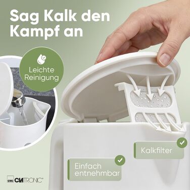 Електричний чайник Clatronic WK 3834 білий: 1л, 900W, BPA Free, захист від перегріву
