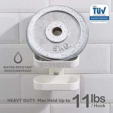 Тримач для мила LEVERLOC з піддоном, 3 кг, настінний, без свердління, з присосками, для ванної кімнати та кухні, білий, 2 рівні