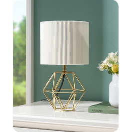 EDISHINE Настільна лампа, сучасний індустріальний дизайн, цоколь E14, вінтаж, для спальні, вітальні, білий & золотий колір (кремово-білий жалюзі + золото)