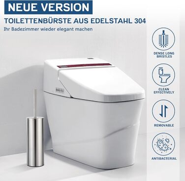 Набір для туалету FIISAYL: щітка для унітазу з підставкою, нержавіюча сталь, матове срібло