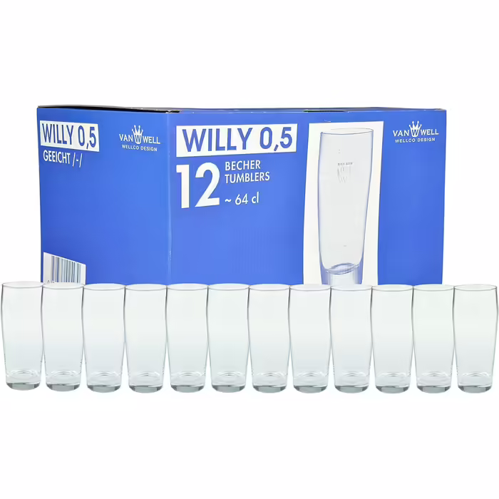 Van Well Willibecher 0.5L 12-Piece Set - Premium Beer Glasses 0.5 Liter - Robust, Dishwasher Safe, Calibrated - Pint Glasses in Restaurant Quality