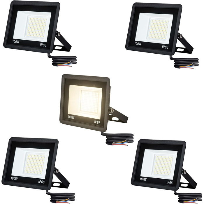 AufuN 5x100W LED Floodlights - Super Bright LED Floodlight Outdoor Spotlight IP65 Waterproof Aluminum Spotlight Light for Garden, Garage, Yard or Hotel (Warm White)