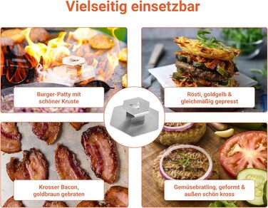 Прес для бургерів Fennek Smasher Burger Meister з нержавіючої сталі для кухні, саду, ресторанів, кемпінгу