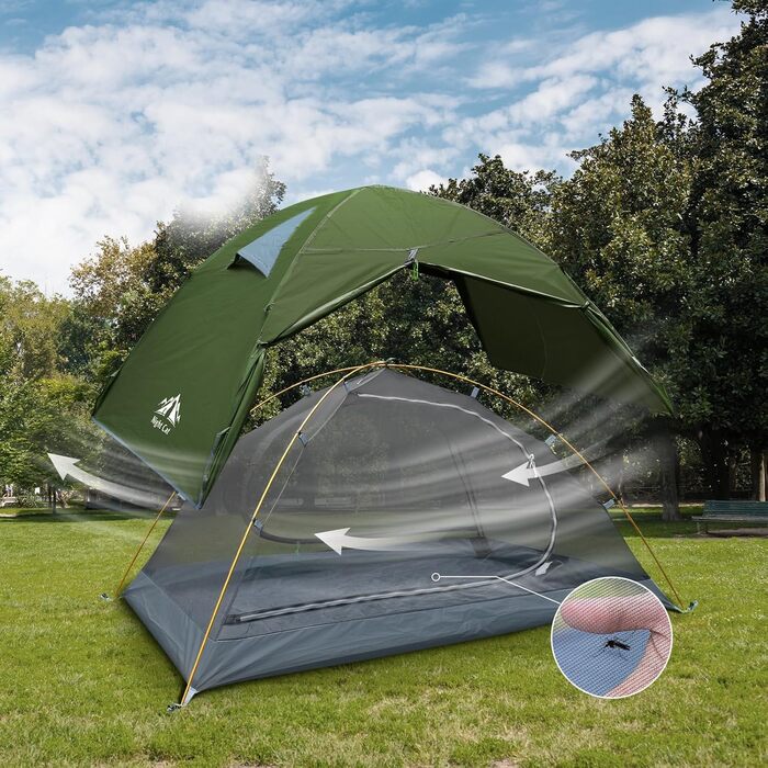 Намет Night Cat Camping 2-місний, водонепроникний, легкий, 3 сезони, з тамбуром, зелений
