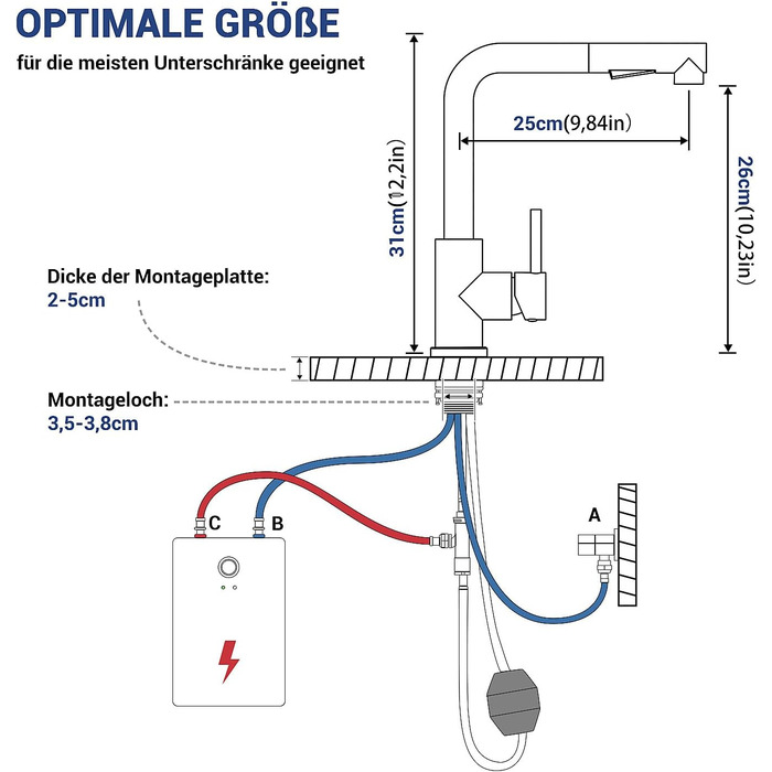 Кухонний змішувач DAYONE з висувною лійкою, нержавіюча сталь, 3 режими, 360° обертання, для кухонних мийок (15 см), матовий.