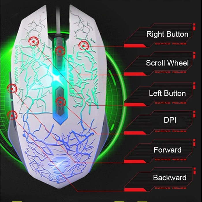 Ігровий набір клавіатури та миші UK-Layout 4-в-1 з підсвічуванням Rainbow, миша 2400 DPI, навушники та килимок для ПК