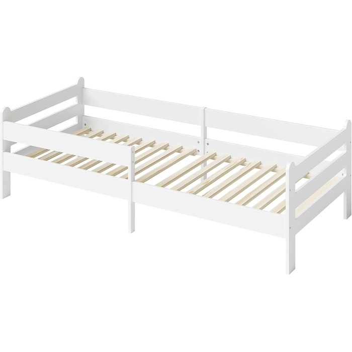 Bellabino Kinderbett Kuru 90x200, Single bed for children incl. fall guard and slatted frame, white children's bed, bed for boys and girls without drawers White