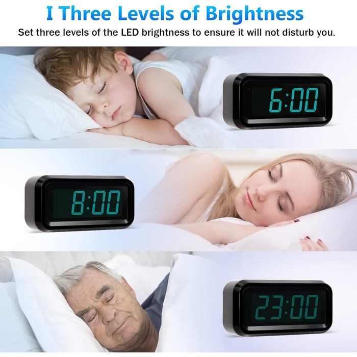 Цифровий будильник Timegyro з LED-дисплеєм, портативний для подорожей, настільний, 3 рівні яскравості, великий LED-дисплей 1.2' для спальні, вітальні, чорно-білий (чорно-синій)