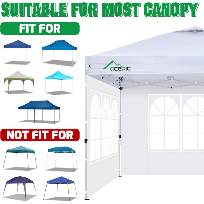 2 pieces of pavilion side panels with window and Velcro closure for 3 x 3 m pavilion, as wind and privacy screen for party tent, waterproof