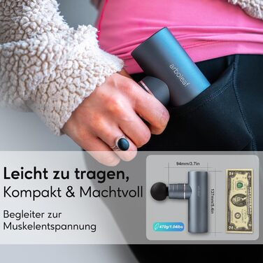 Масажер для м'язів Arboleaf Mini: тиха модель з AI, 4 насадки, USB-C, сірий