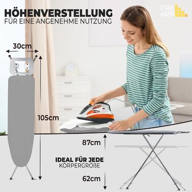 Прасувальна дошка STAHLMANN® 105x30 з неслизькими ніжками – міцна та стійка – Made in EU