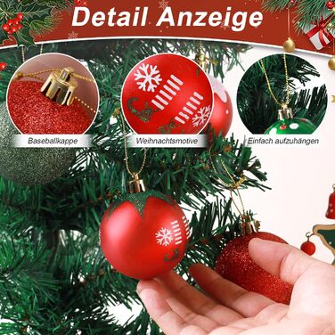 40 шт. ялинкових прикрас прозорих з кришкою, 6 см, з 5 різними внутрішніми дизайнами, пластикові кулі для ялинки, вікна, внутрішнього та зовнішнього декору (червоний + зелений + білий)