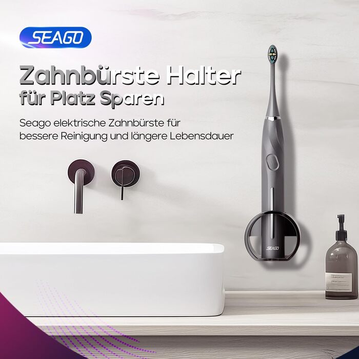 Електрична зубна щітка Seago з датчиком тиску, 40000 VPM, 8 насадок, 5 режимів, звукова, з підставкою, чохол, для дорослих, SG-2752 (Чорний)