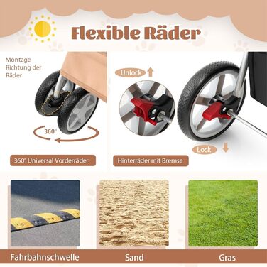 Візок для собак SOARS, до 15 кг, складаний, з сітковими віконцями, тримачем для напоїв та кошиком для зберігання, візок для домашніх тварин для маленьких тварин (Бежевий)