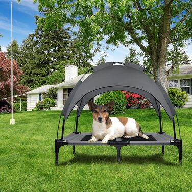 Підвищене ліжко для собак з балдахіном, ліжко для домашніх тварин Outdoor для кемпінгу, пляжу. Ліжко для собак з водонепроникним дахом, диван для собак з дихаючою сіткою. Розмір XL - 122 x 92 x 102 см (L-92 x 76 x 92 см)