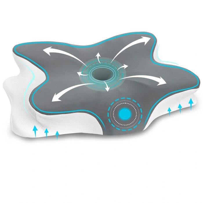 Ортопедична подушка Omtofo з піною з пам'яті для шиї, спини та сну на животі, 63 x 42.5 x 13.8/9 см