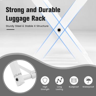 GIANTEX Folding Luggage Rack 2-Tier 68 x 43 x 58 cm Luggage Shelf Baggage Rack Metal Space-Saving Suitcase Stand for Bedroom Guest Room Hotel Black (2 Pieces, Black) (1 Piece, White)