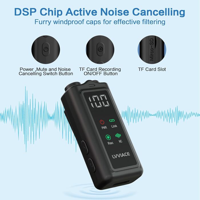 Мікрофон-петличка 3-в-1 для iPhone, Android, камери: бездротовий мікрофон з шумозаглушенням, 45 годин роботи, цифровий дисплей, кейс для зарядки, відеозйомка, стрімінг