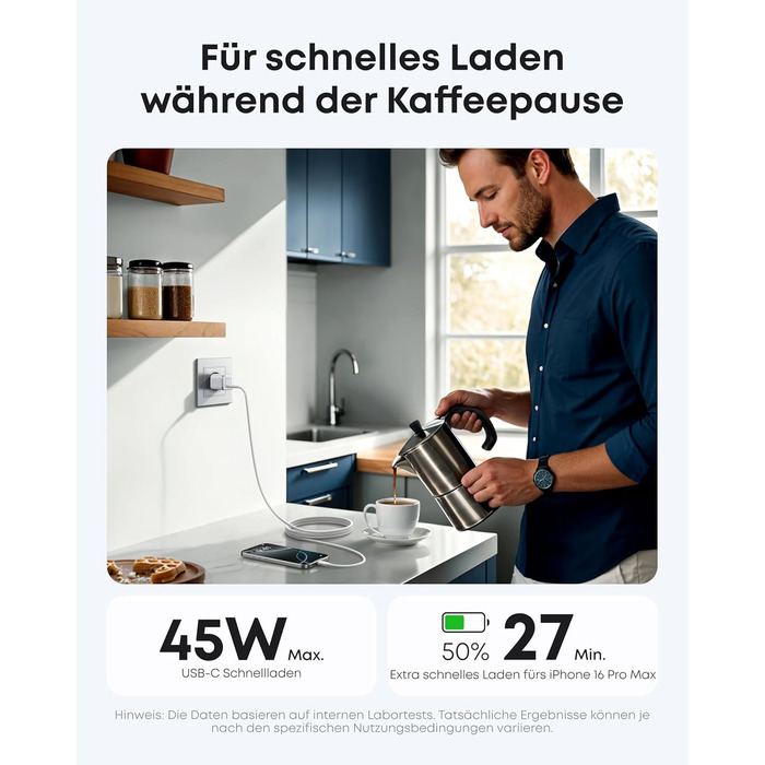 Anker Nano 45W USB-C Зарядний пристрій: Компактний мережевий адаптер для швидкої зарядки iPhone 17/Pro/Max, MacBook, Pixel, iPad, Samsung Galaxy (з кабелем 1.8м) - Білий