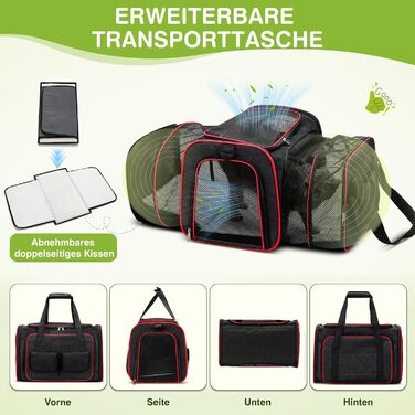 Розширювана переносна сумка-слінг для котів та собак, складна, портативна переноска для домашніх тварин, ідеальна для подорожей, прогулянок, кемпінгу (Чорний, S)