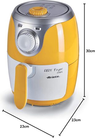 Фритюрниця Ariete 4615 Airy Fryer Mini 2 л, 1000 Вт, жовта, з антипригарним покриттям, температура до 200°C, знімна чаша, книга рецептів німецькою