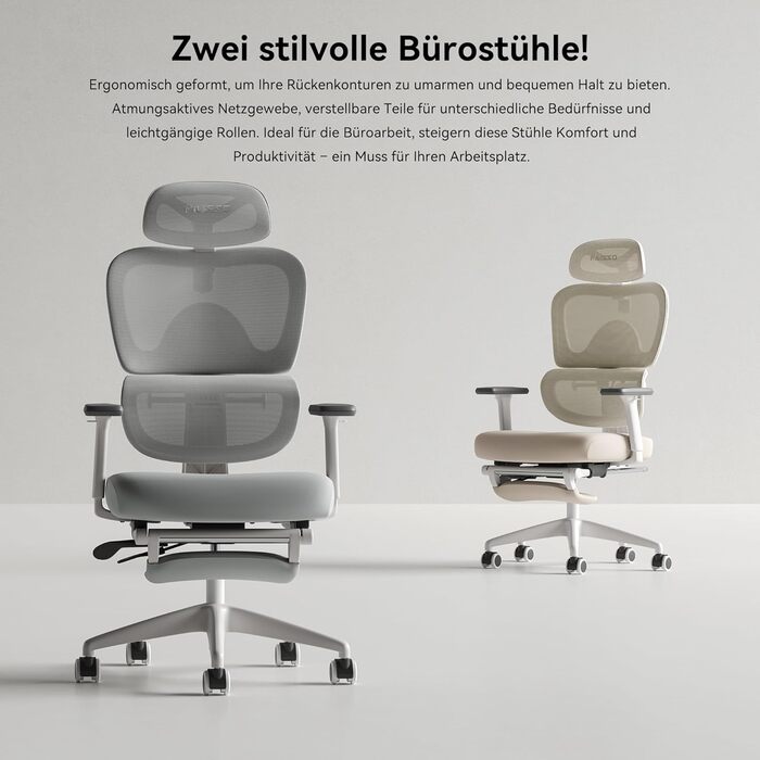 Офісний крісло MUSSO E600SE сірого кольору: ергономічний дизайн, регулювання поперекової підтримки, підлокітники та підголівник, підставка для ніг, підтримка спини для жінок
