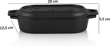 BBQ-Toro Чавунний гусятник 1 л, 29x12,5x5,5 см, вже прожарений, Dutch Oven, каструля для запікання та тушкування, ідеально для хліба й рагу