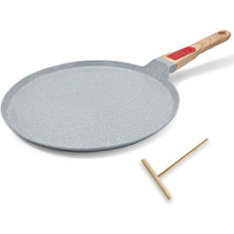 RANX INGST Crepe Pan with Removable Handle - Non-Stick Ceramic Coating - Pancake Pan with Batter Spreader - (Blue, 30 cm)