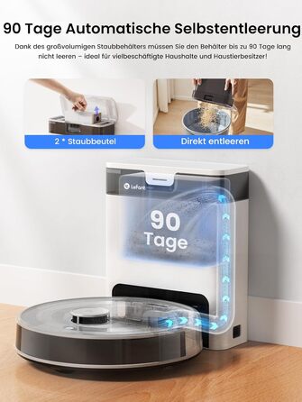 Робот-пилосос LEFANT M2 Pro з автоматичною системою викачування пилу, лазерною навігацією та картографією, індивідуальним налаштуванням, уникненням перешкод, ідеальний для видалення шерсті тварин. Білий/Сірий