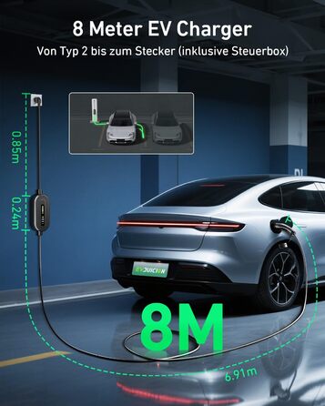 Кабель для зарядки електромобіля Evjuicion Typ 2 Schuko, 3,68kW, 6м, 16A, з індикатором, IP67, для ID.3/4, X1, 5ER, Model Y/3 та інших електромобілів