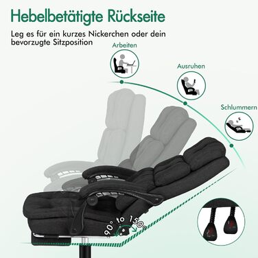 Офісне крісло ALFORDSON з регулюванням нахилу 150°, обертання 360° та підставкою для ніг. PU-шкіра, глянцево-чорний колір (Palmer - Льняний Чорний)